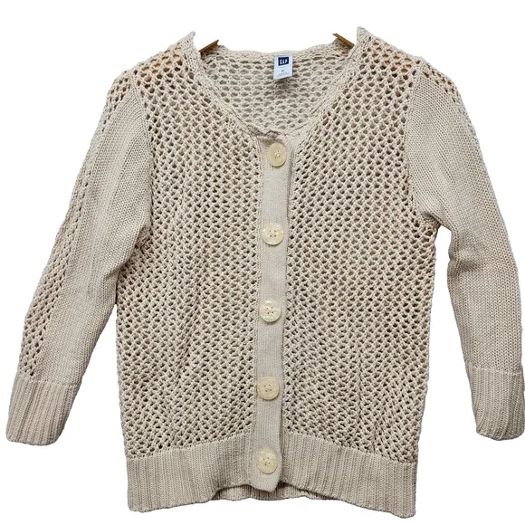 GAP Sweater Women’s Small/Med Tan Button-Up Cardigan Open Knit Sheer Lightweight - Picture 6 of 11